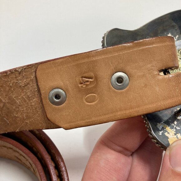 ADM Silversmith Col Texas Lone Star State Belt Buckle 40 Leather Belt Hand Made - Picture 9 of 16